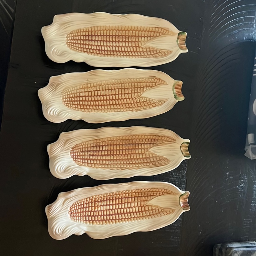 Vintage Corn Dishes Serving Set Handpainted Ceramic Glazed "Our Own Import"